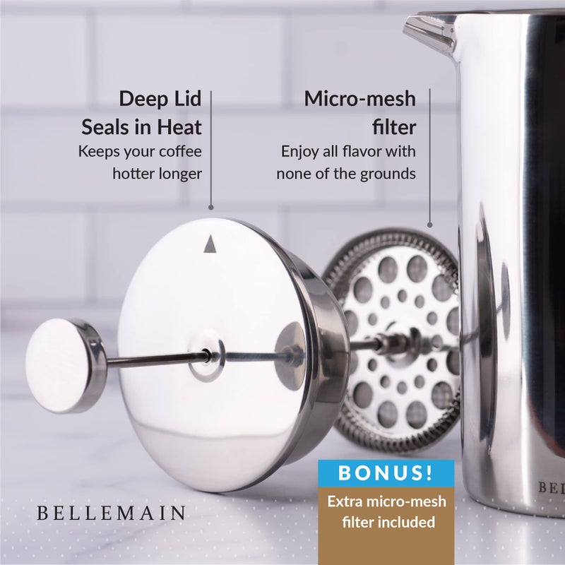 Bellemain French Press Coffee Maker Extra Filters Included, 35 oz, Stainless Steel - Image 5